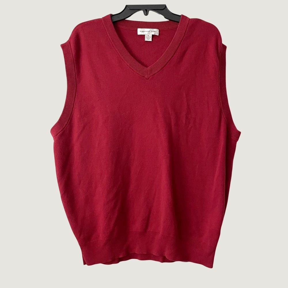 Cypress Links Mens Red V-Neck Cotton Sweater Vest XL Golf Classic Layering